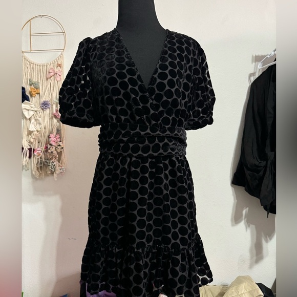 Zara Black Velvet Dot Mini Dress small - Picture 2 of 4